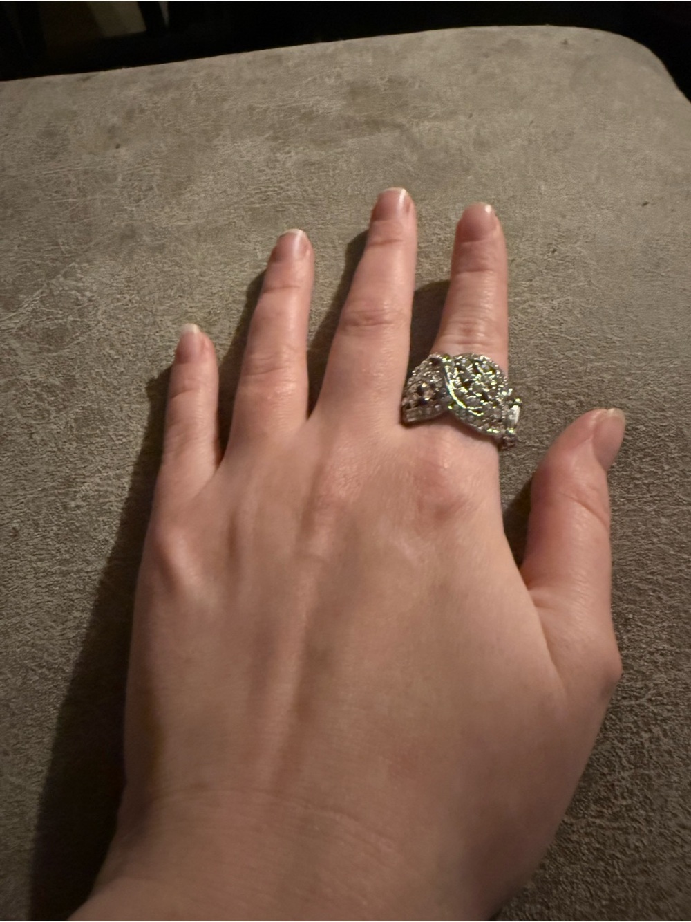 Silver-Tone Marquise Crystal Statement Ring - Sparkling Clear